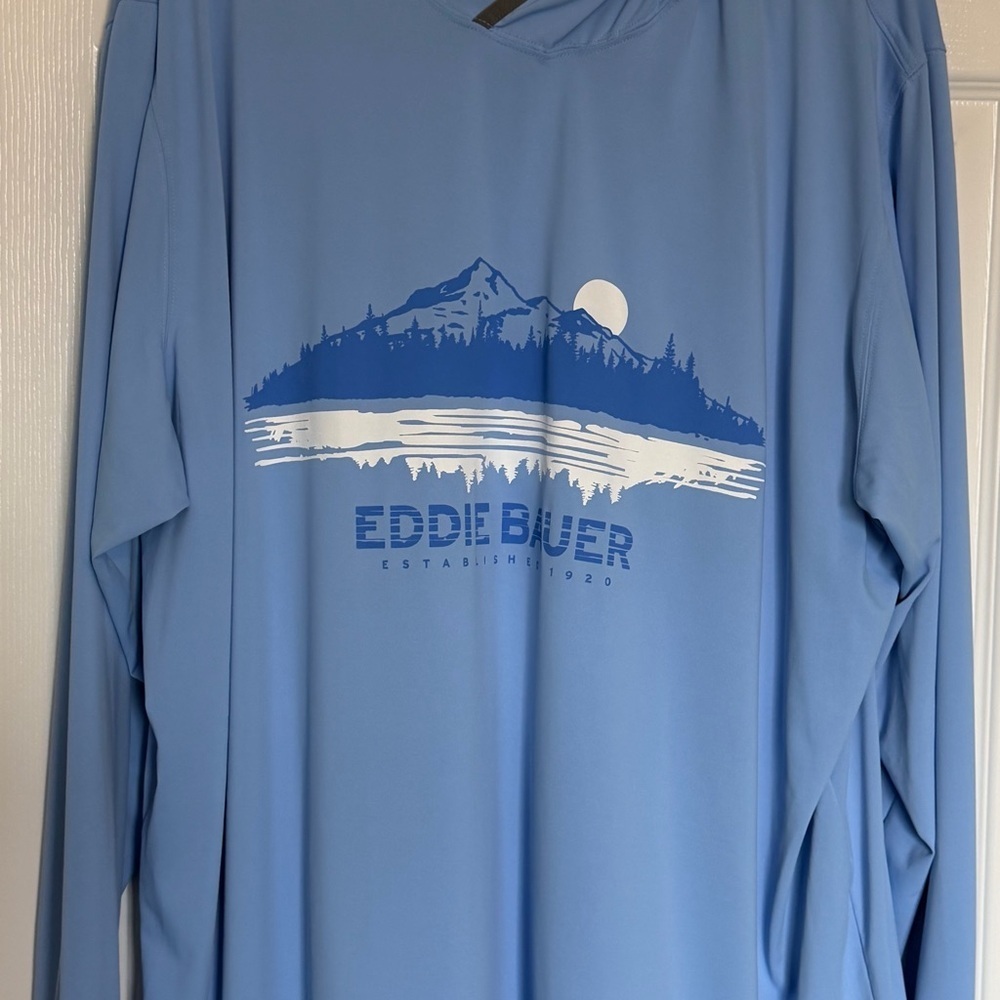 Eddie Bauer Men's Light Blue Mountain Graphic Long Sleeve Tee